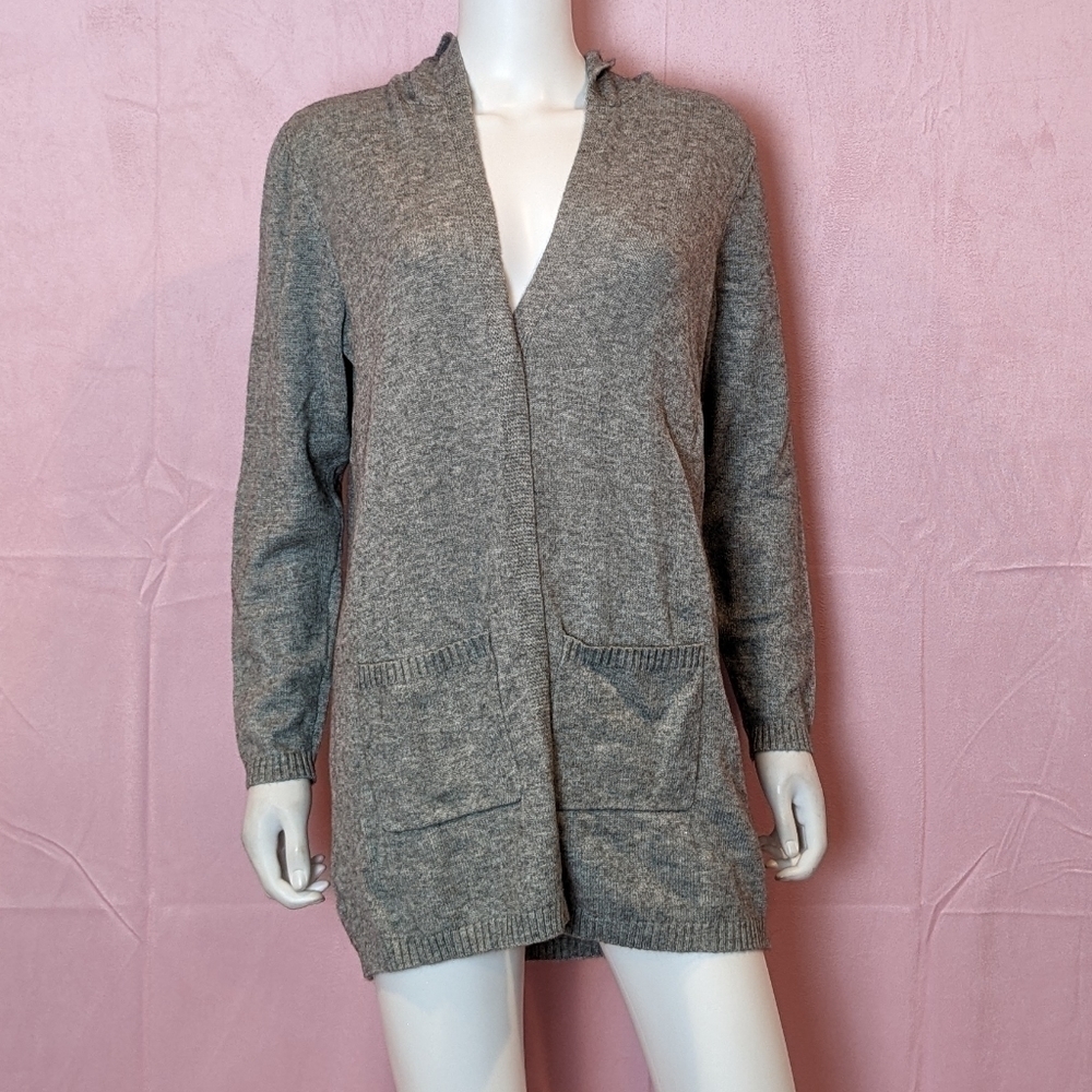 Only Gray Open Front Knit Hooded Cardigan with Pockets size Medium